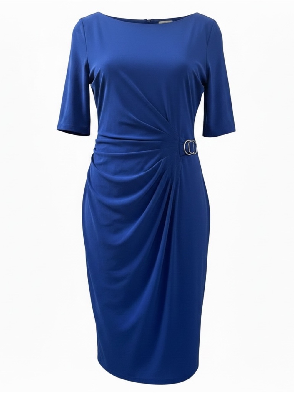 Jessica Howard Royal Blue Ruched Sheath Dress with Buckle Detail